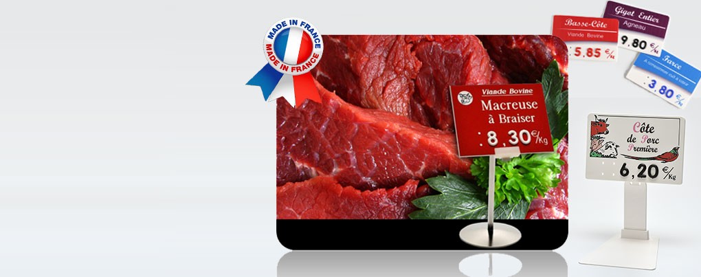 Etiquettes alimentaires Boucherie idéales pour l'affichage du prix de vente et des informations de traçabilité de vos viandes et produits frais