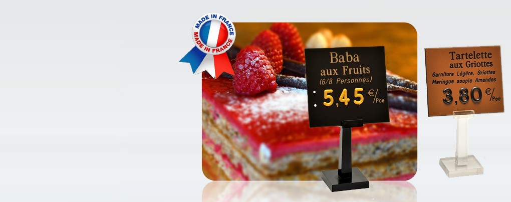 Etiquettes alimentaires pâtisserie parfaites pour afficher les prix de vente de vos gâteaux, viennoiseries et produits frais dans votre commerce de boulangerie-pâtisserie