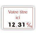 Etiquette affichage de prix BOUCHERIE imprimée titrée Fond Blanc Cadre Filet Rouge