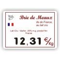 Etiquette marquage de prix Fromagerie imprimée titrée Fond Blanc Cadre Filet Bordeaux