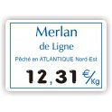 Etiquette prix POISSONNERIE imprimée titrée Fond Blanc Cadre Filet Bleu