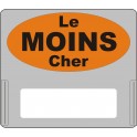 Casquette amovible pour étiquettes avec texte "Le moins cher" noir sur fond orange