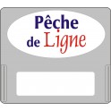 Casquette amovible pour étiquettes avec texte "Pêche de ligne" bleu et rouge sur fond blanc