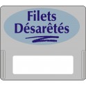 Casquette amovible pour étiquettes avec texte "Filets désarêtés" bleu sur fond bleu ciel