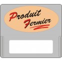 Casquette amovible pour étiquettes avec texte "Produit fermier" noir et rouge sur fond beige