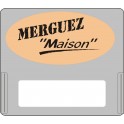 Casquette amovible pour étiquettes avec texte "Merguez "maison"" noir sur fond beige