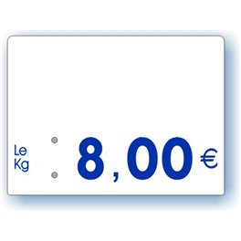 Etiquette prix imprimée vierge Fond Blanc Texte Bleu petit format