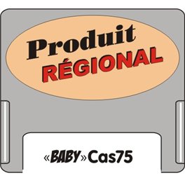 Casquette amovible pour étiquettes avec texte "Produit régional" noir et rouge sur fond beige