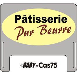 Casquette petit format amovible pour étiquettes avec texte "Patisseie pur beurre" noir et marron sur fond creme