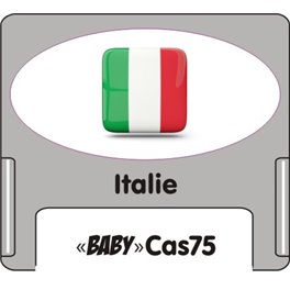 Casquette amovible petit format pour étiquettes avec texte "Italie" noire et drapeau italien sur fond blanc