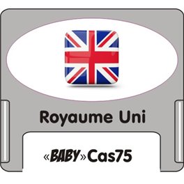 Casquette amovible petit format pour étiquettes avec texte "Royaume uni" noire et drapeau britanique sur fond blanc