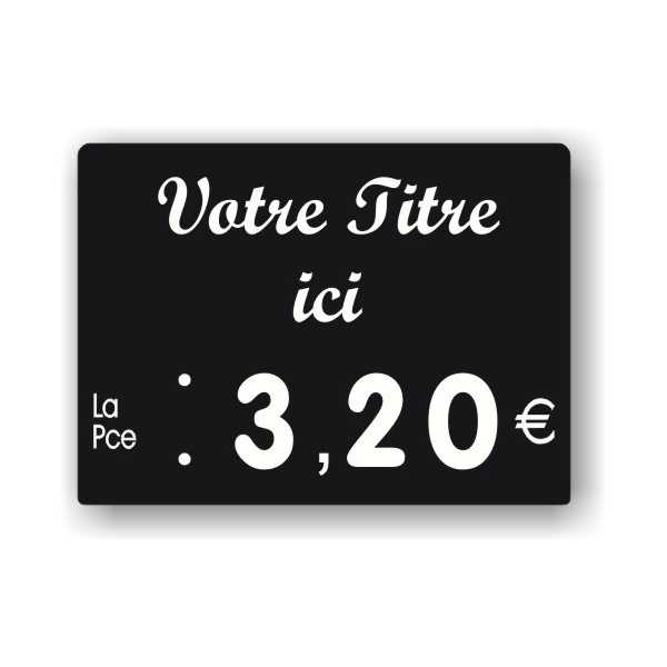 Etiquette prix NOIRE impression Titre Blanc 75x55 mm - MC2 sarl