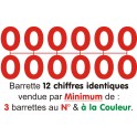 Barrette 12 chiffres ROUGES identiques à picots amovibles pour étiquettes et ardoises