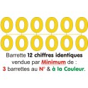 Barrette 12 chiffres JAUNES identiques à picots amovibles pour étiquettes et ardoises